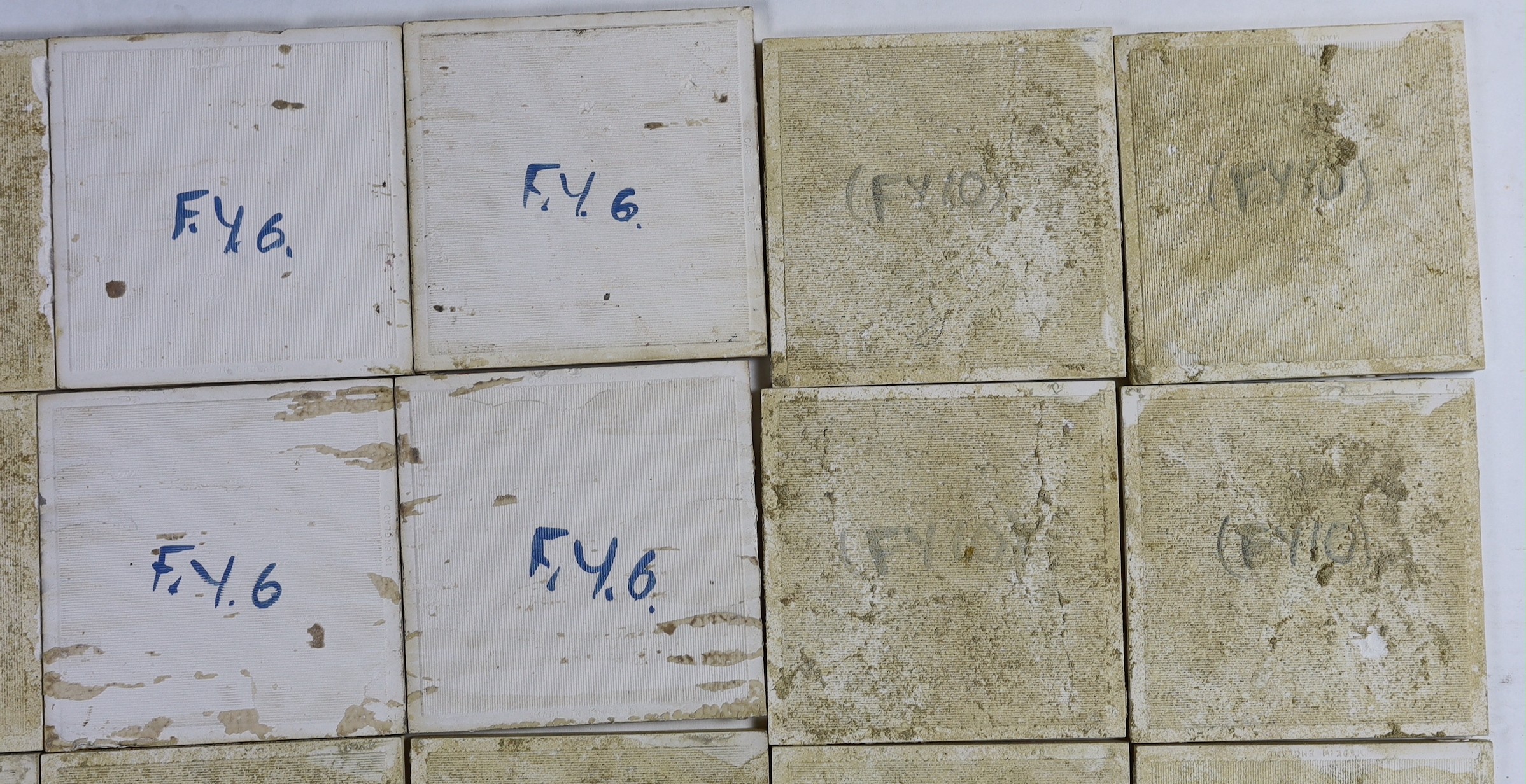 E.E. Strickland for Carter & Co, Poole pottery, six sets of four tile panels of animals and farm scenes, each tile 15.2cm (6in.) square and each set of four tiles 61cm square, minor faults